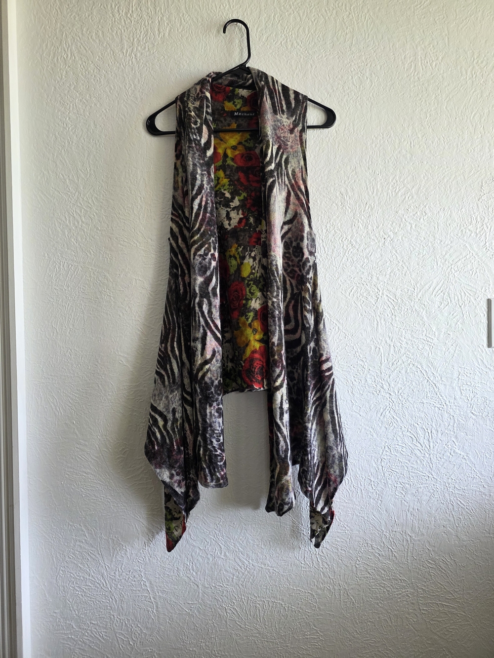 Mechant Multicolor Animal Print Draped Vest with Floral Lining